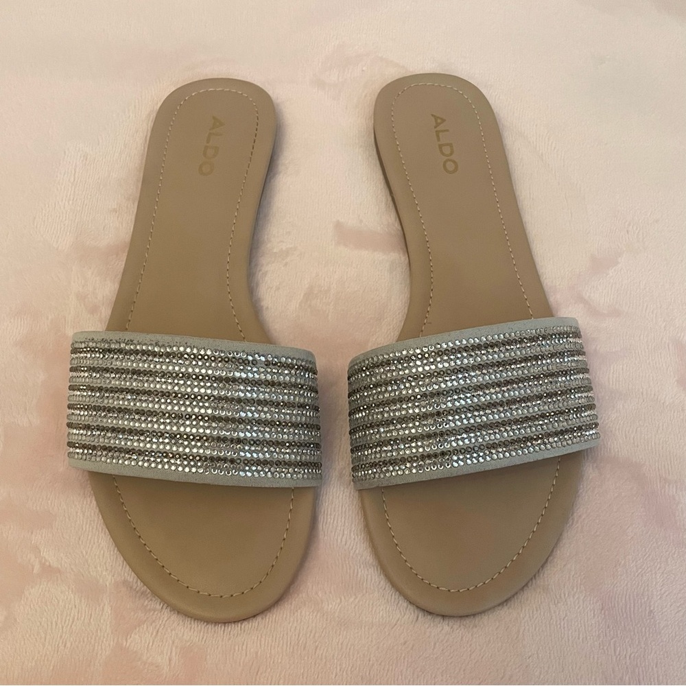 🪩 aldo silver blingy rhinestone slides 7.5